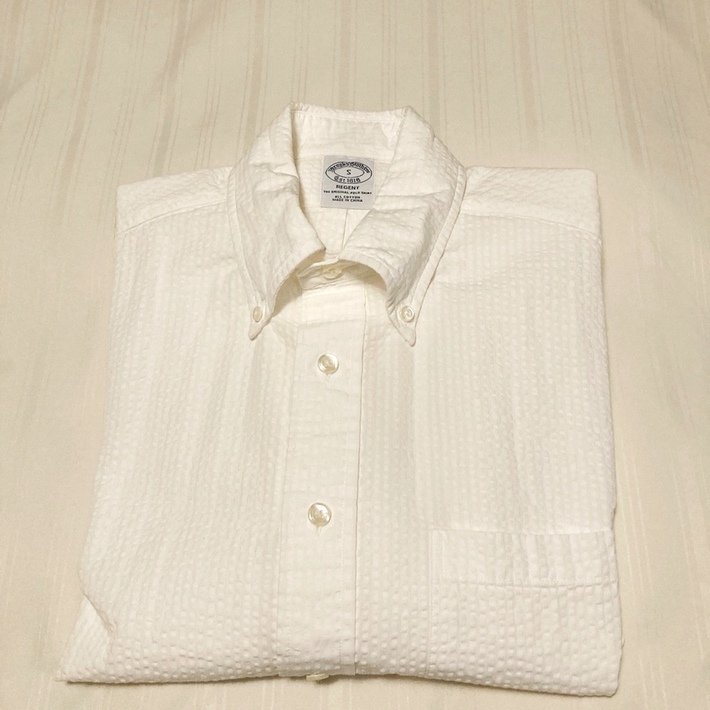 Brook Brothers Seer Sucker Long Sleeve Button Down Shirt Sz S